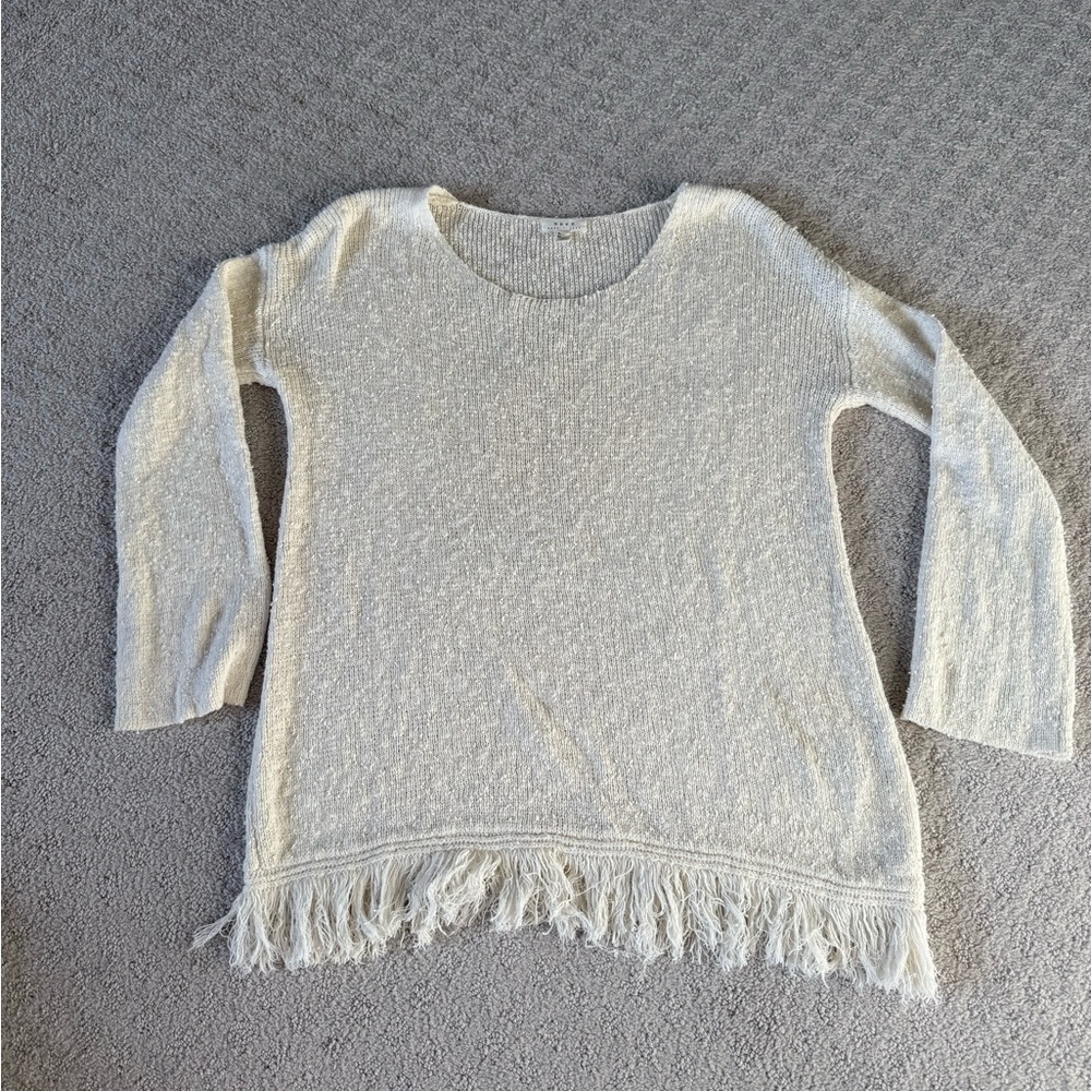 Joie Soft Aarayn Fringe Pullover Sweater Cream